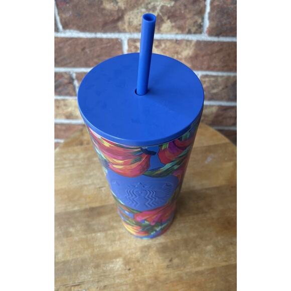Starbucks Farm Rio 24 oz Tumbler Cup Blue Pink Floral With Straw New 2025 - Picture 2 of 6